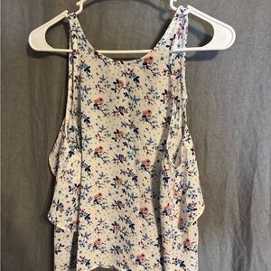 Floral Sleeveless Top - White and Blue